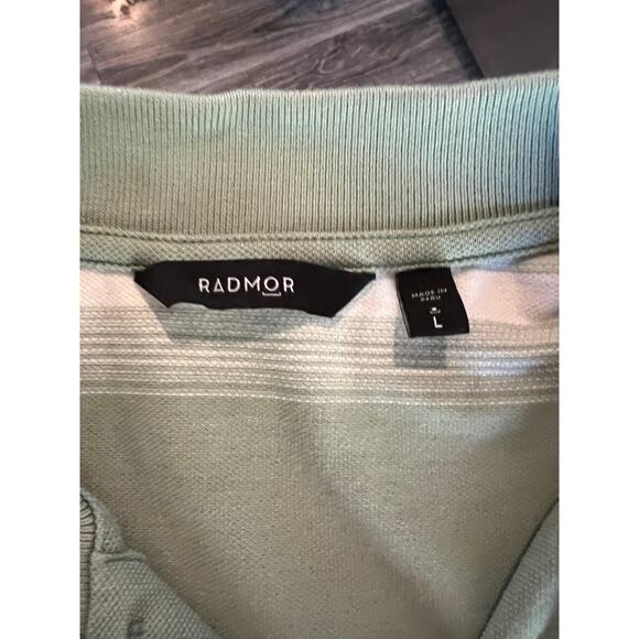 Radmor Golf Polo Shirt, Pima Cotton, Sage Green Stripe, L - Picture 3 of 4